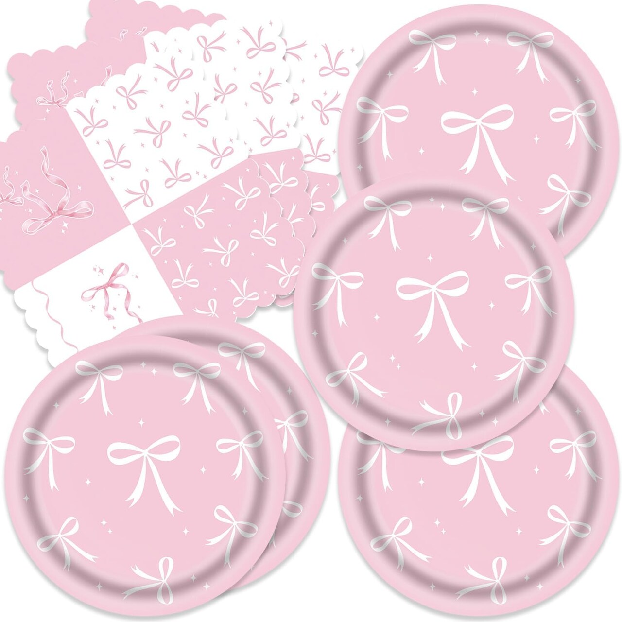 40Pcs Pink Bow Decorations Party Plates and Napkins for 20 Guests (Pink 1)